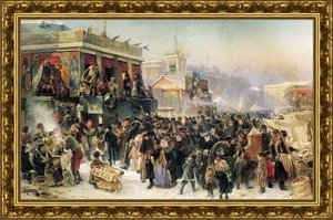Народное гулянье во время Масленицы на Адмиралтейской площади в Петербурге. 1869
